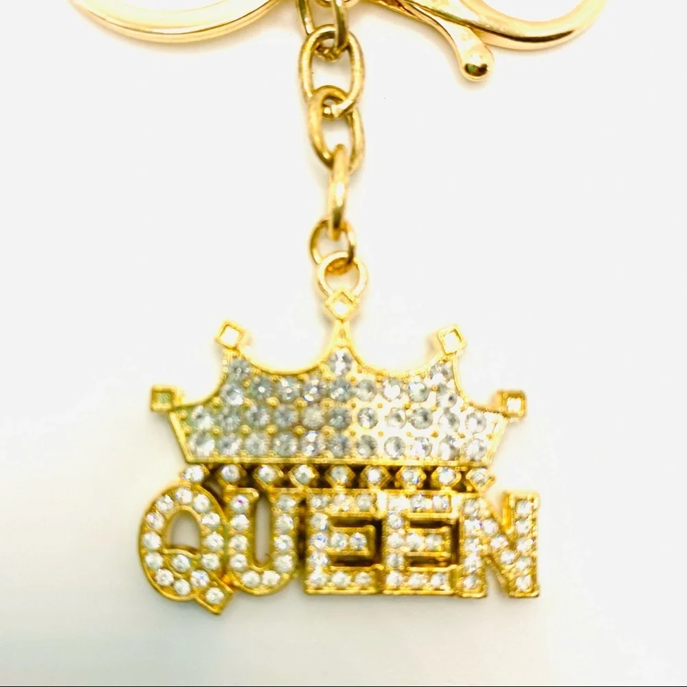 Purse Charm Key Chain Queen Crystals set in Golden tone. HIGH QUALITY CRYSTALS!